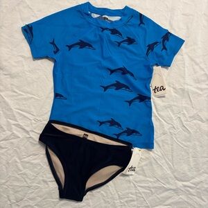 NEW Tea Collection Kids Dolphin Swim Set Blue Rashguard Bikini Size 6